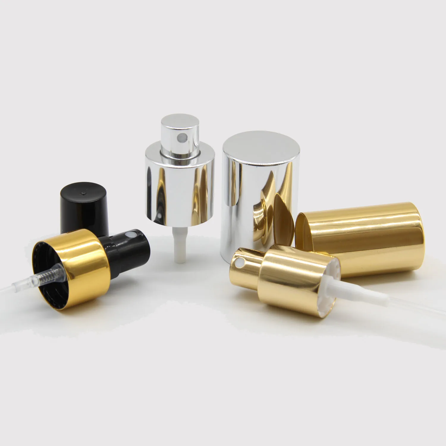 Luxury 24/410 20/410 18/410 shiny silver aluminum fine mist perfume sprayerr pump