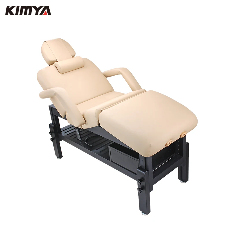 Electric wooden beauty bed with cabinet storage/electric wooden massage table /wooden massage bed for beauty salon