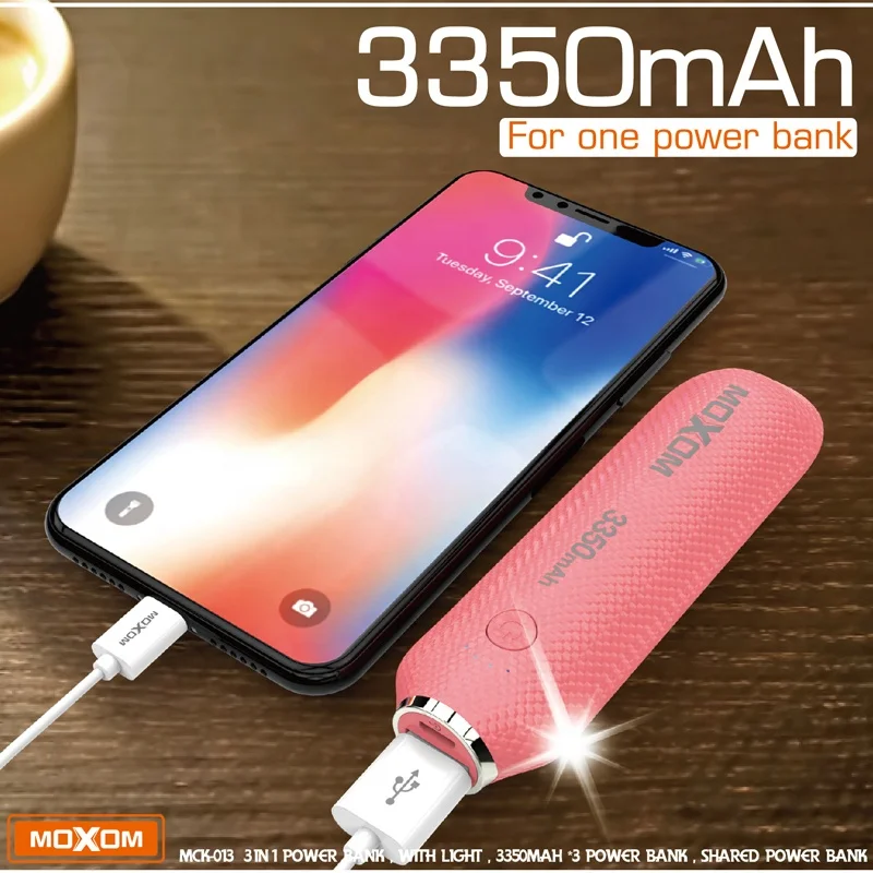 Gift items Power Bank Station Fast Charging 3 Mini PowerBank 3350mah MOXOM Powerbank Smart With Cables