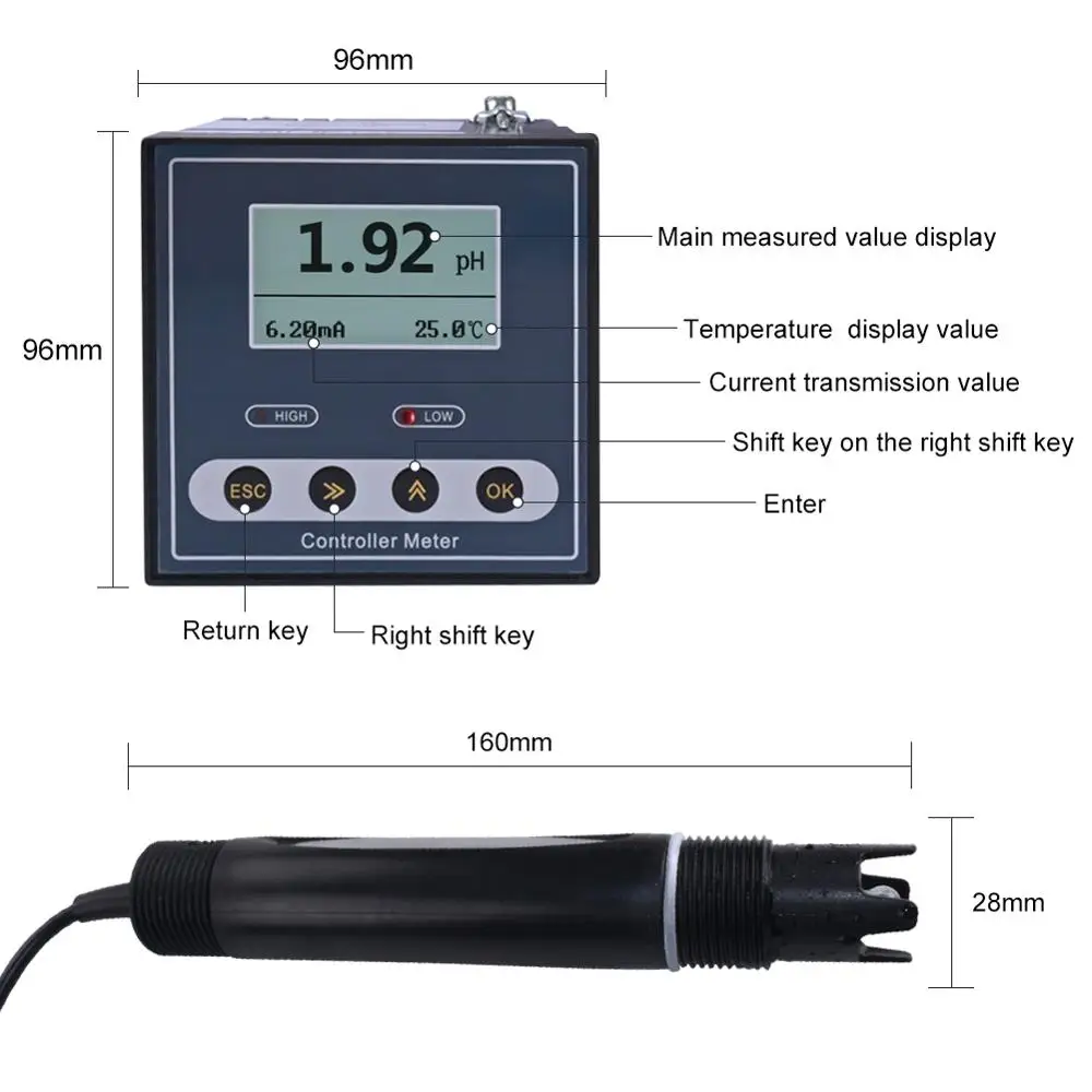 2018 New Online Industrial PH Controller ORP Meter Monitor Digital 0.02pH 1mV Upper Lower Limit Control Alarm pH Tester