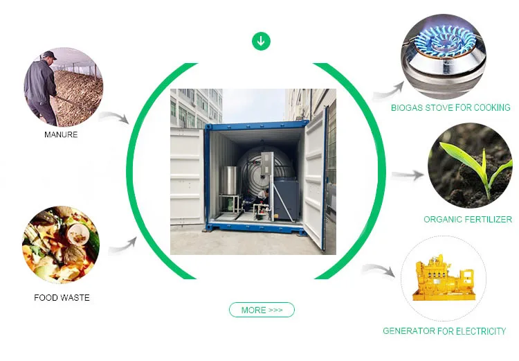 
Restaurant School Hotel Canteen Food Waste Composting to Produce Biogas Container Biogas Plant for Sale 