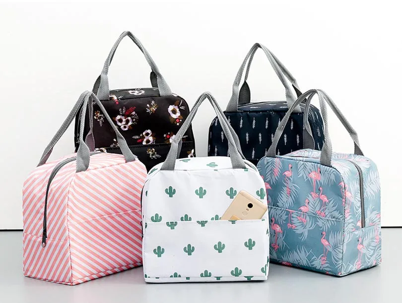 Audit BSCI Pattern Lunch Box Portable Insulated Canvas Thermal Food Picnic Lunch Bags for Women Kids Portable Cooler Bag