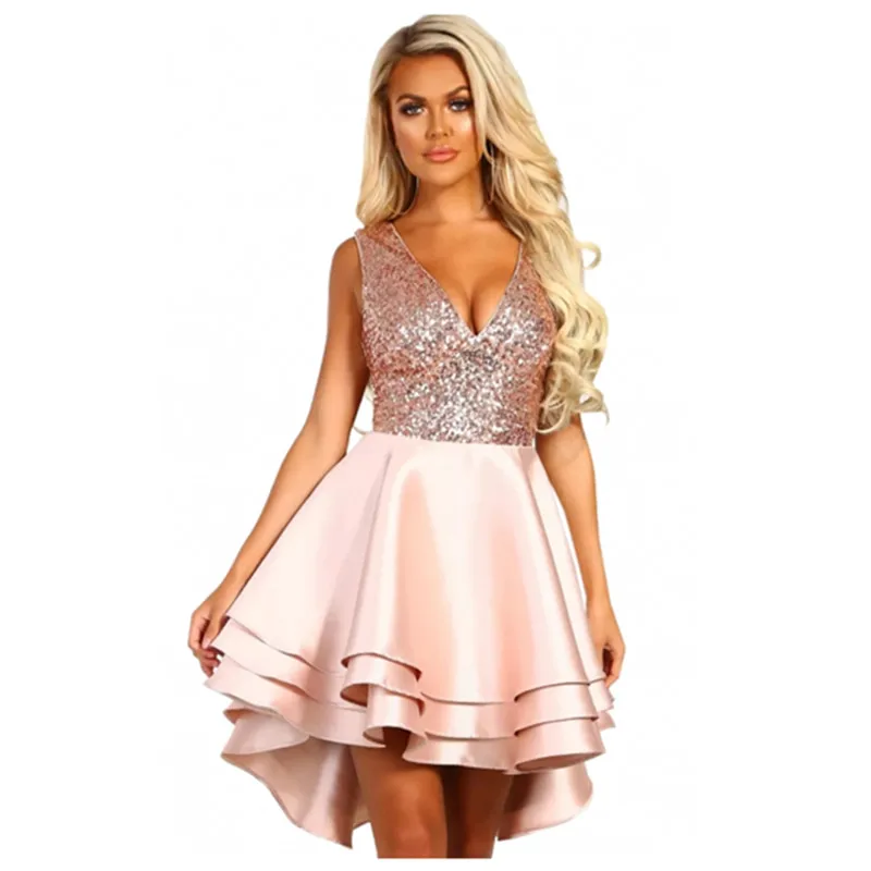 
Hot Sale Backless Sequin Multi Layer Women Skater Dress 