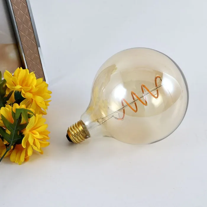China Factory AC DC Clear Smoke Gun Gray 4W E26 E27 B22 Dimming Flexible Filament G125 Led Filament Bulb