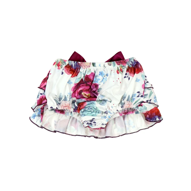 Boutique Baby Skirt Three Ruffle Big Bow Cute Shorts with Floral Prints Dress