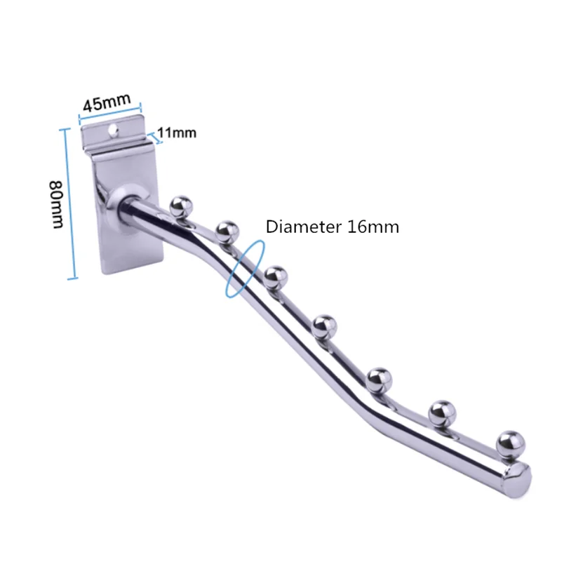 Chrome Plating MDF slatwall shop hook supermarket balls hook store hanger 5balls for display various size stock hook