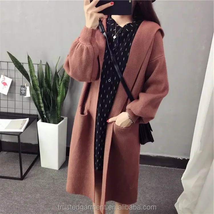 
Women loose hooded knitted long cardigan 