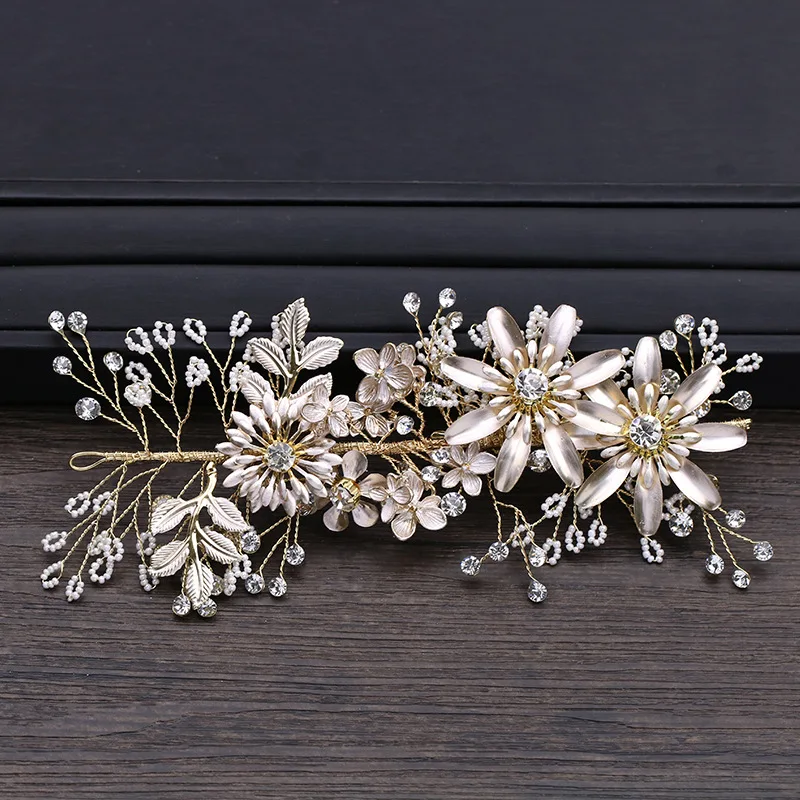 Wedding Bridal Clear Crystal Flower Hair Clip Accessories Gold Beautiful Bridesmaid Head Clip