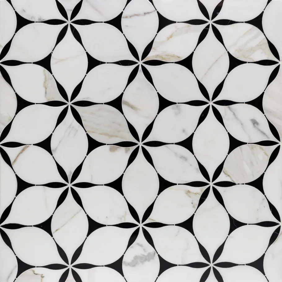 natural stone Black and white marble flower mosaic tile