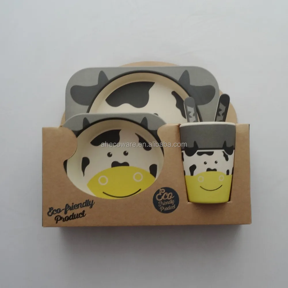 Classical BPA Free Bamboo fiber kids dinner sets bamboo baby bowl Toddler feeding plates bowls cups non toxic