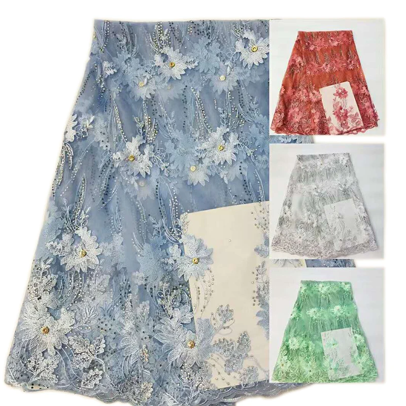 Wedding embroidery voile burgundy dress crystal lace fabric african with stone