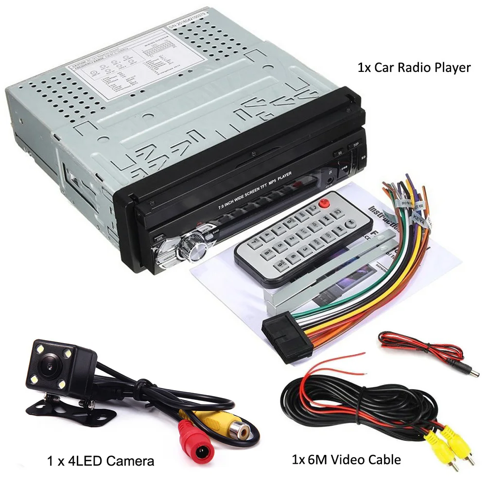 Автомагнитола Podofo стерео-система 1 Din со съемным сенсорным экраном 7 дюймов с поддержкой FM USB AUX SD MP5 и камерой заднего вида