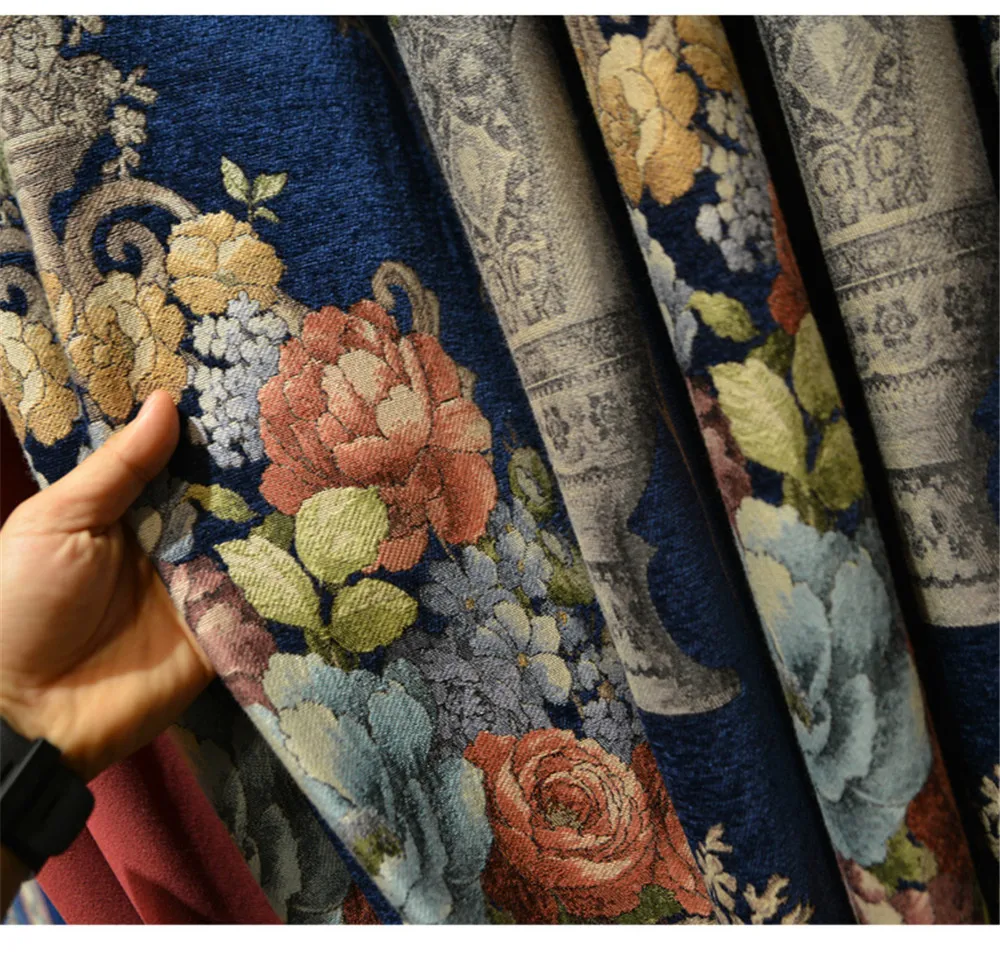 Luxurious Embroidery Window Curtains Valance Flocking Chenille Jacquard  living room bedroom double layer curtain (BY12-A10001)