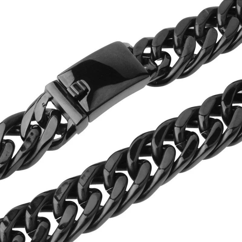 BESHINE Jewelry 15mm Bulky Cuban Link Black IP Plated Stainless Steel Chain For Necklace