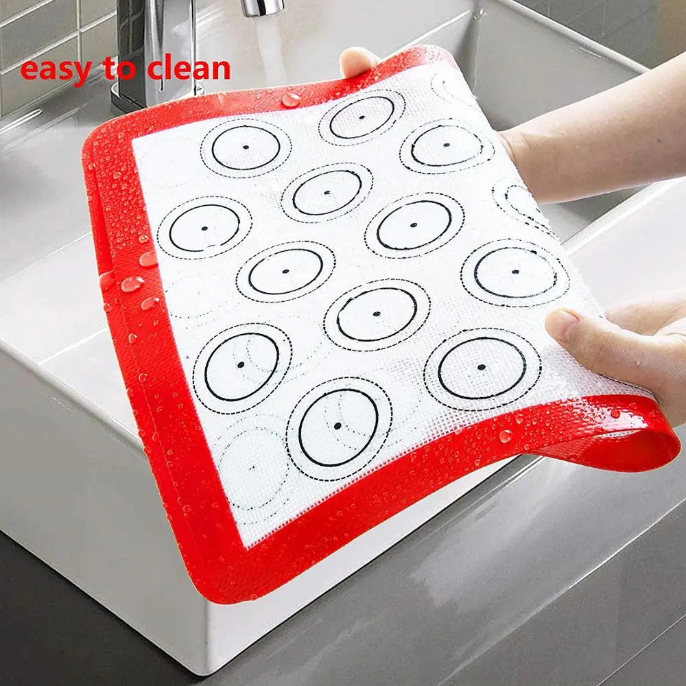 
Set of 4 Reusable Silicone Macaron Baking Mats 0.75mm (2 Half Sheet Liners and 2 Quarter Sheets),Non Stick Silicon Liner 