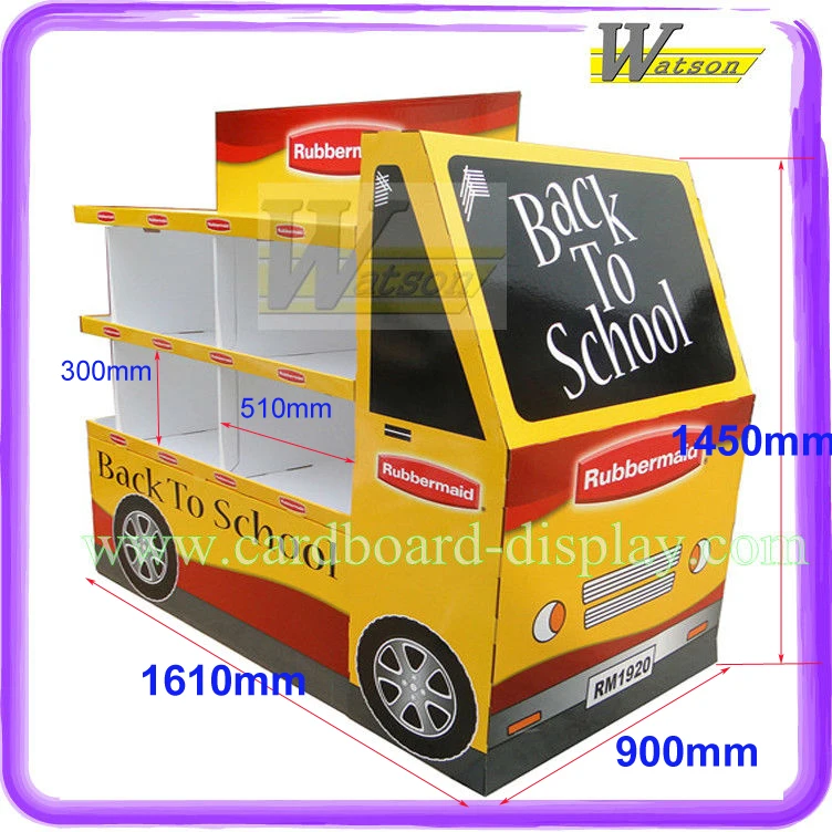 School Bus Shaped dinner box sales Cardboard Pallet Display