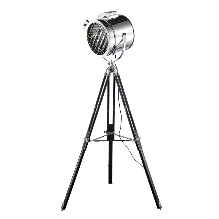 Industrial vintage brass natural wood tripod stand copper floor lamp for living room