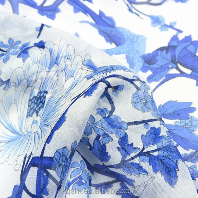 Printed 100% Silk Chiffon with Chinese white-blue porcelain design