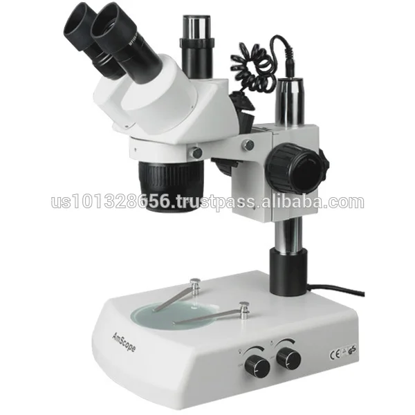 
AmScope Supplies 10X-15X-30X-45X Trinocular Stereo Microscope with Top & Bottom Lights 
