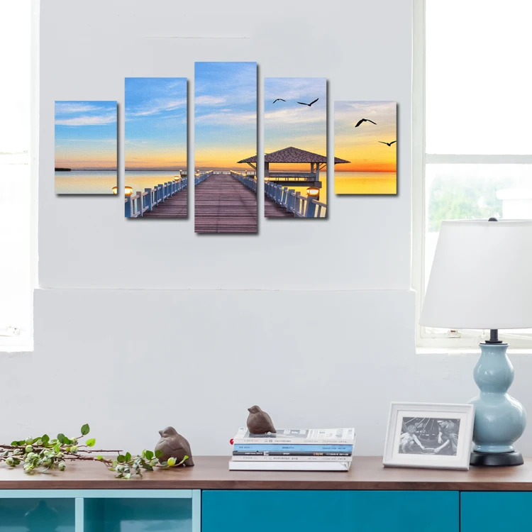 
Unframed 5 panels sunset seascape picture print oil painting modern canvas wall art for wall decor 