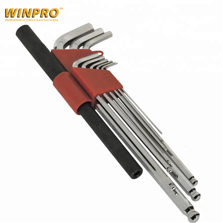 
Extra Long Ball-End Hex Key Wrench Set with Power Bar 9 Piece Metric 