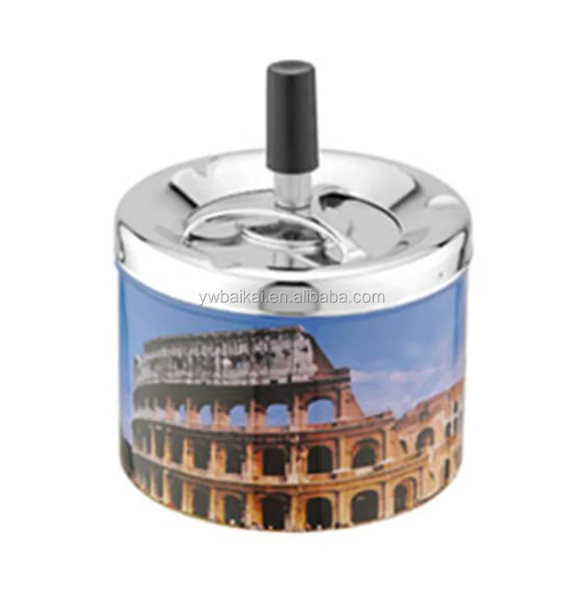 Жесть Вращающийся Пепельница с Крышкой Фильм Плакат Pattern Пользовательские Круглая Пепельница