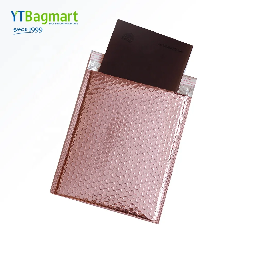 Оптовая продажа, пользовательский полиэтиленовый пакет для почтовых отправлений YTBagmart, доставка одежды, розовое золото, пузырчатая почта