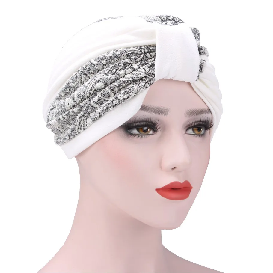Autumn and winter new arrive turban headdress two-color mosaic folds muslim women bandana cap India arabic custom hair turban