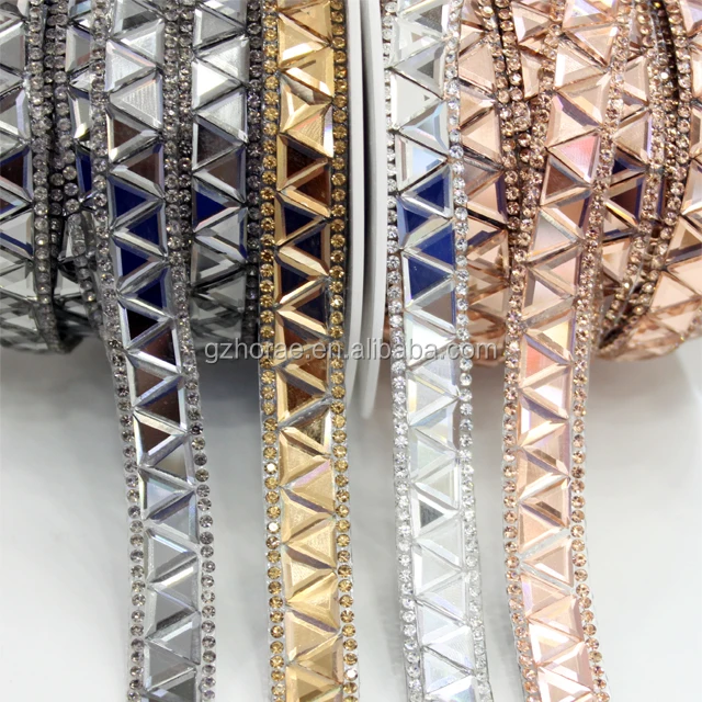 tr023 adhesive shoe decoration trim 1cm width glass beads rhinestone chain hot fix crystal trim for shoe