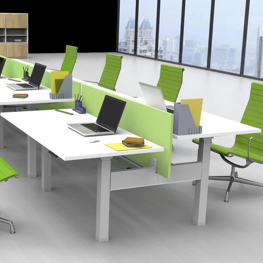 Office Desk 2 People Electric Height Adjustable Back To Back Sit Stand Desk With Cable Tray