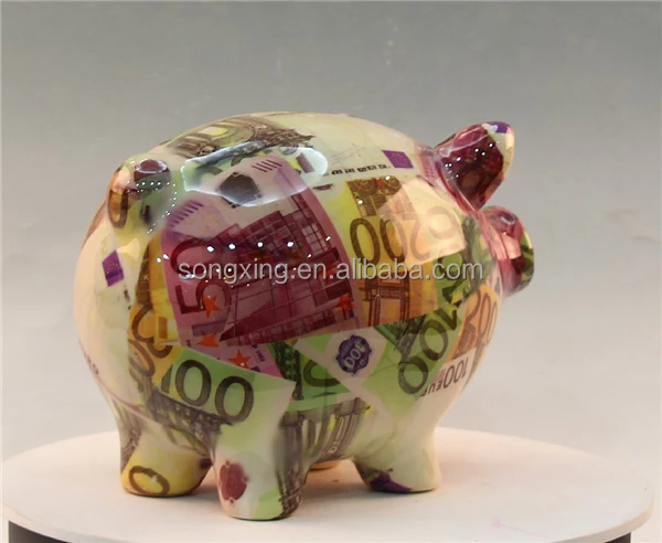 Wholesale ceramic pink pig piggy bank with thermo printing Size and shape can be customized