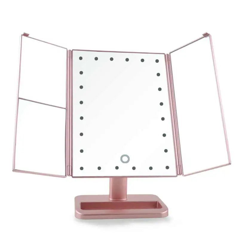 Private Label Wholesale Rose Gold 7X Magnifying Concave Make up Vanity Tray Mirror with LED light