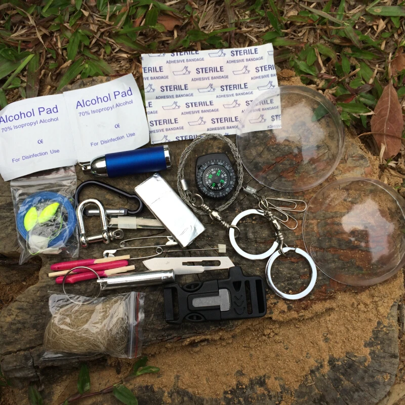 Outdoor Emergency survival kit camping hiking emergency Carabiner Survival Paracord survival kit tool bag