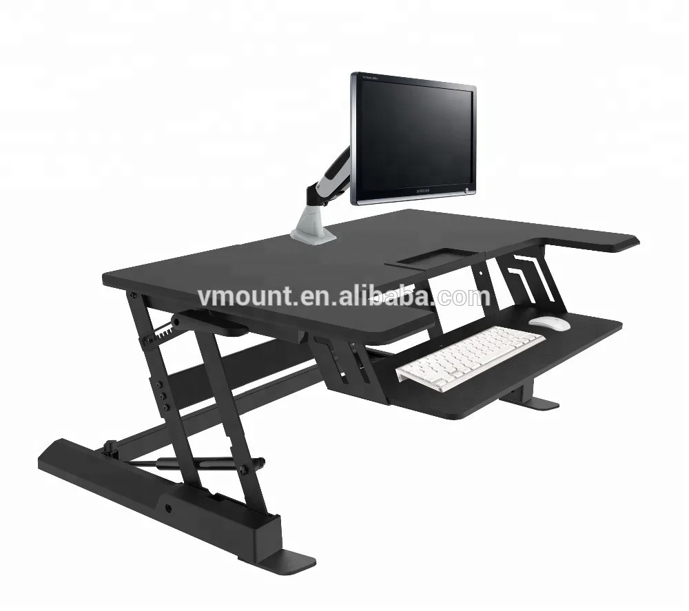
Ergonomic folding gas spring computer table workstation sit stand desk dual monitor riser VM-LD02 