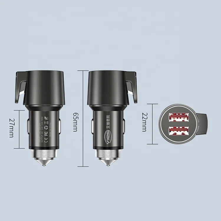 Mobile phone charging Dual USB QC3.0 Fast Car Charger with Seat Belt Cutter and Emergency Hammer Glass Breaker