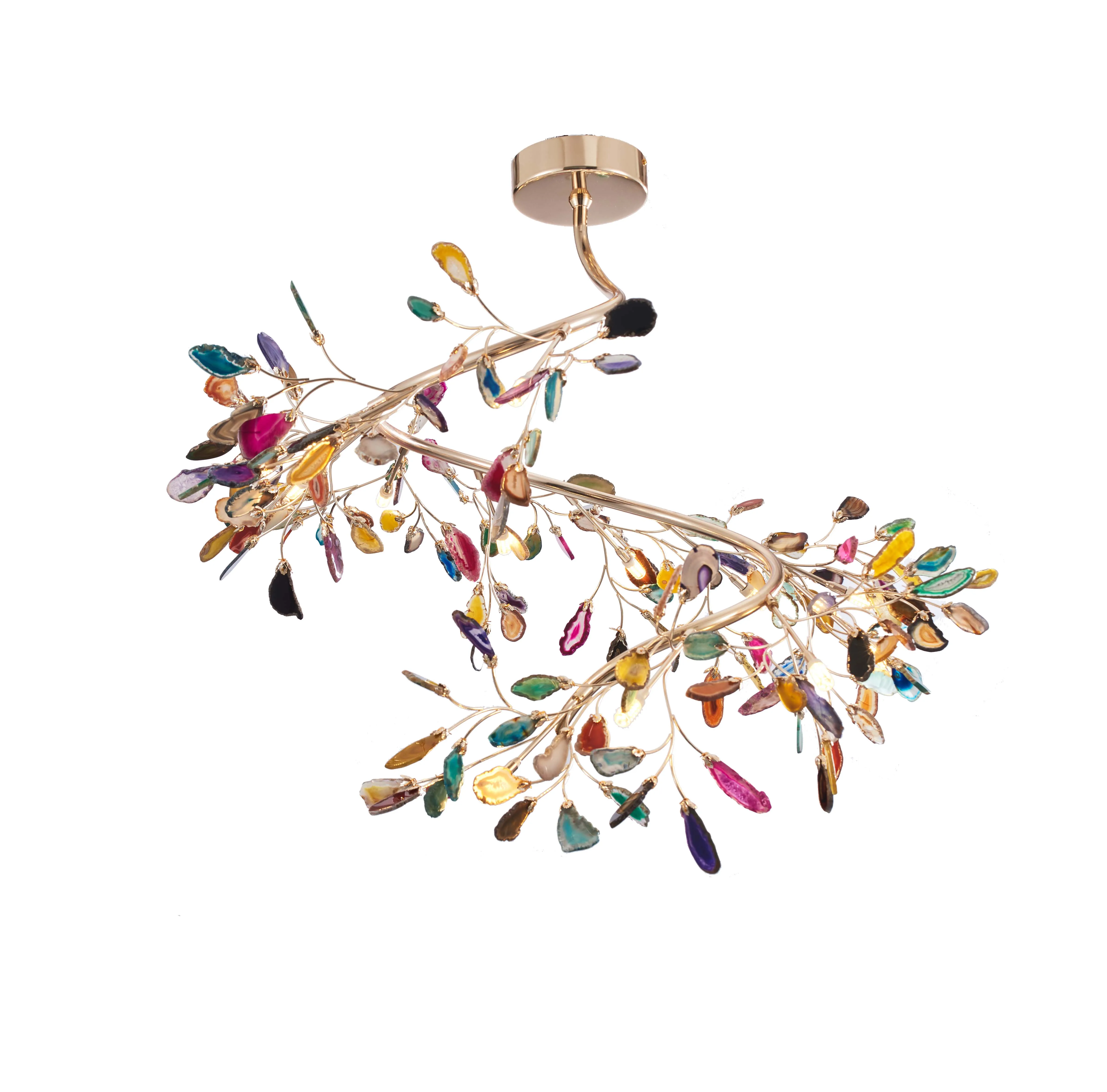 Zhongshan factory modern agate pendant light stone house lighting decoration gold chandelier