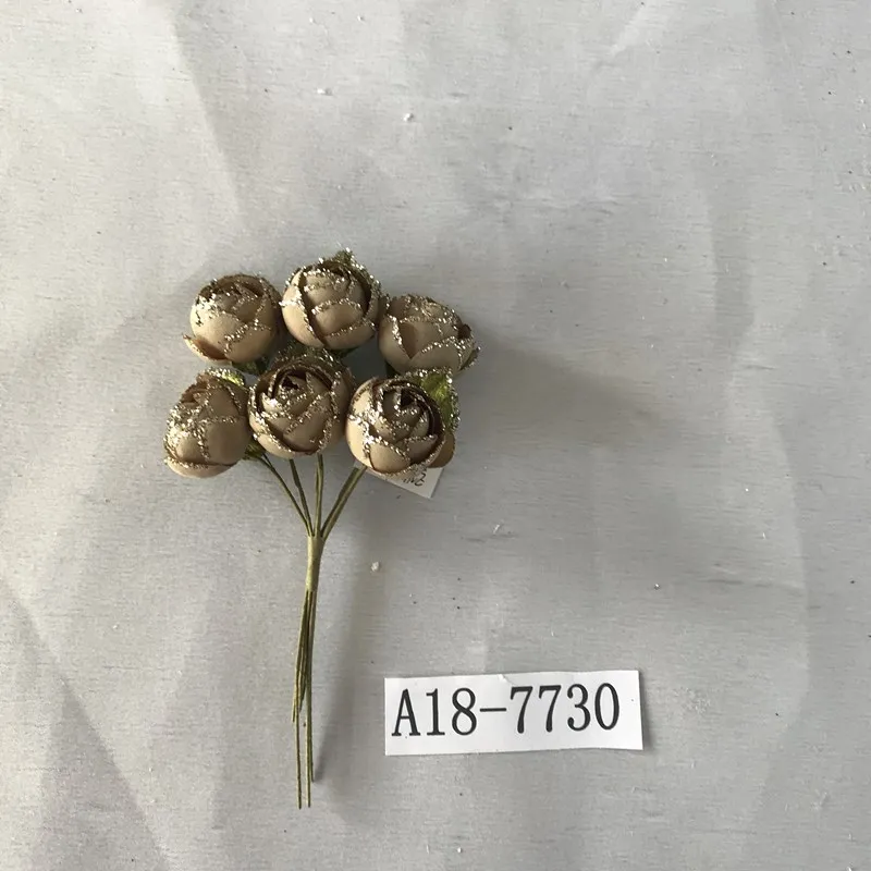 6 pcs mini artificial glitter rose  flower for Christmas decoration