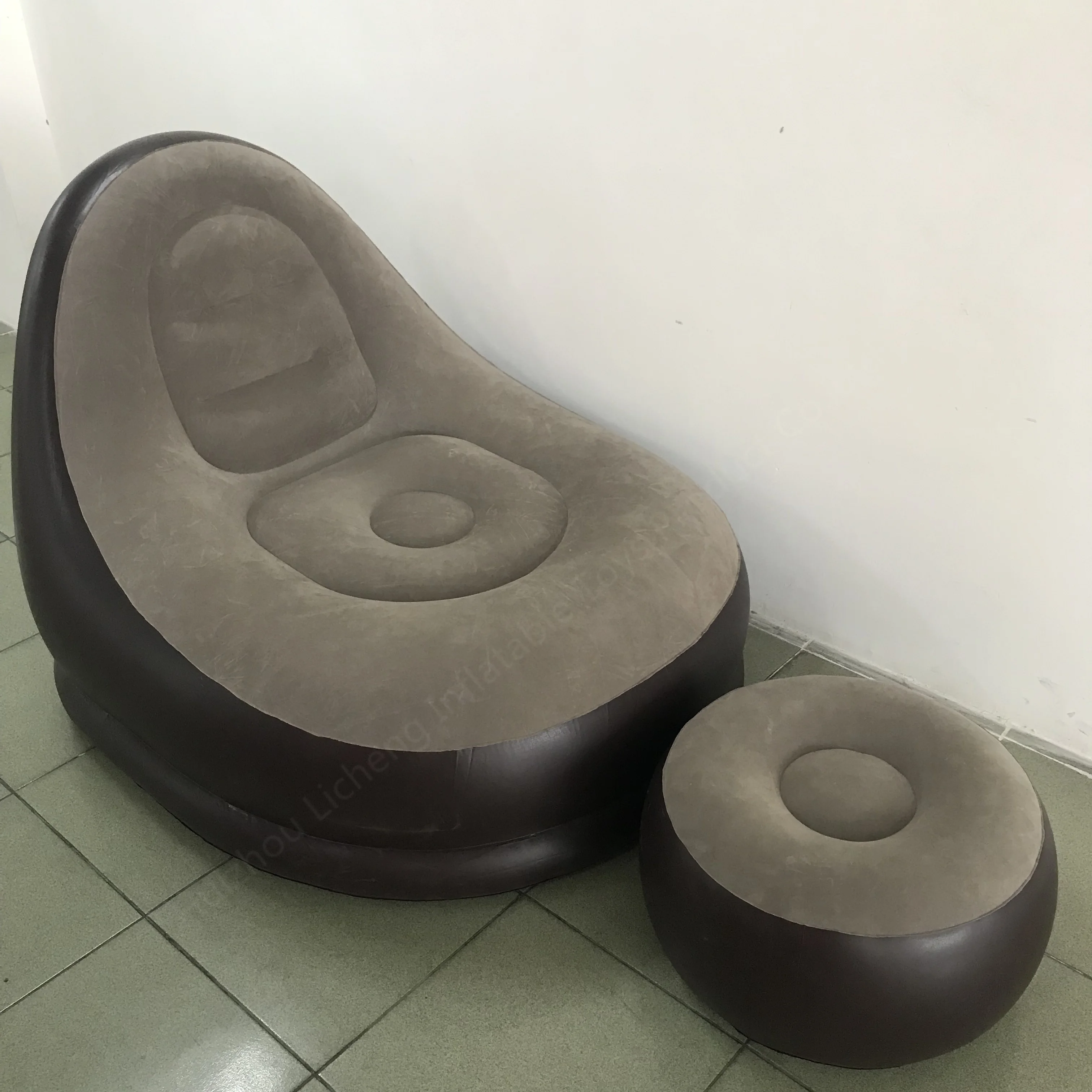 LC Inflatable Empire Chair Needlepoint Sofa Bed Ultra Lounge PVC Seat with Ottoman