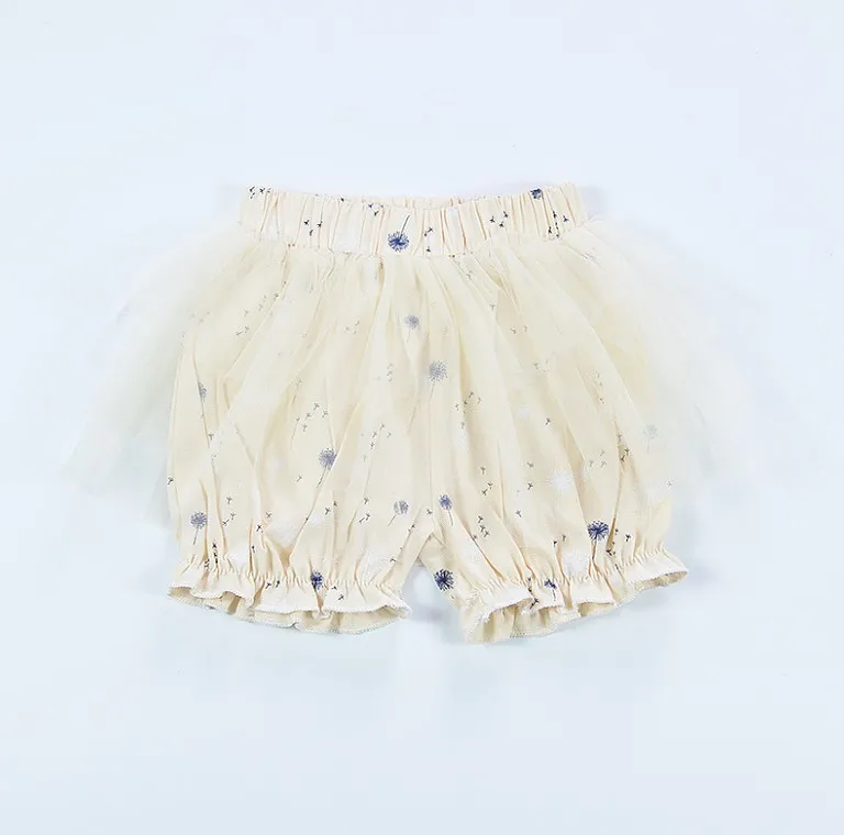 
Baby Bloomers Infant Toddler Girl Yellow Dandelion Floral With White Tulle Shorts Kids Girl Ruffle Shorts for 0-2 years 