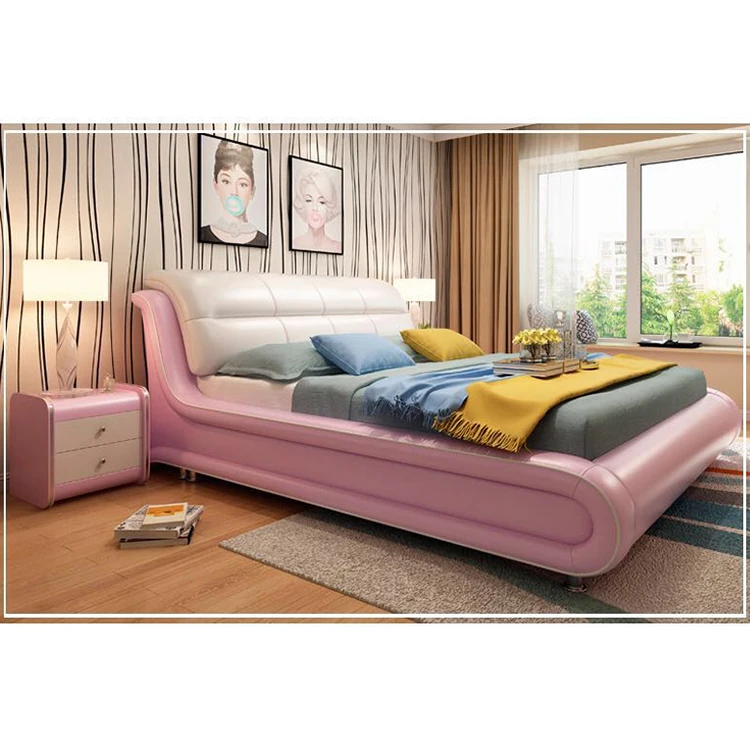 luxury upholstered leather bed hotel bedroom sets single queen king size bed room furniture modern home single  beds