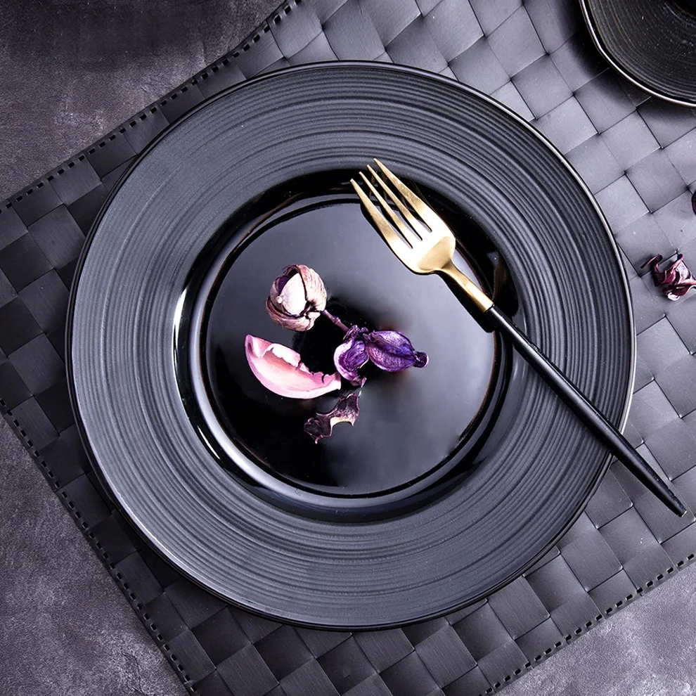 7' 8' 9' 10.5' 12' Matte Black Dinner Plate Round Flat Plates
