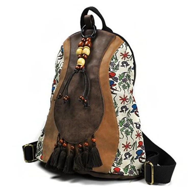 PU Casual Backpack School Bag Travel Bag Ethnic Trend Floral Print DAY Backpack Softback