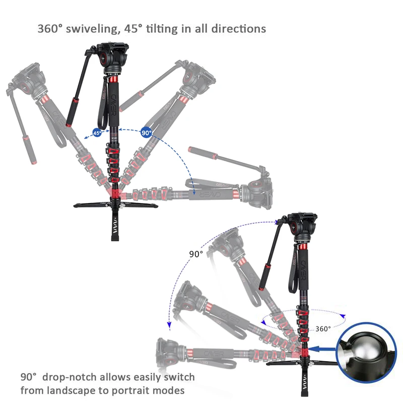 Cayer AF35DVH4 quality photographic equipment video monopod kit carbon fiber monopod for DSLR and video camera 5 sections