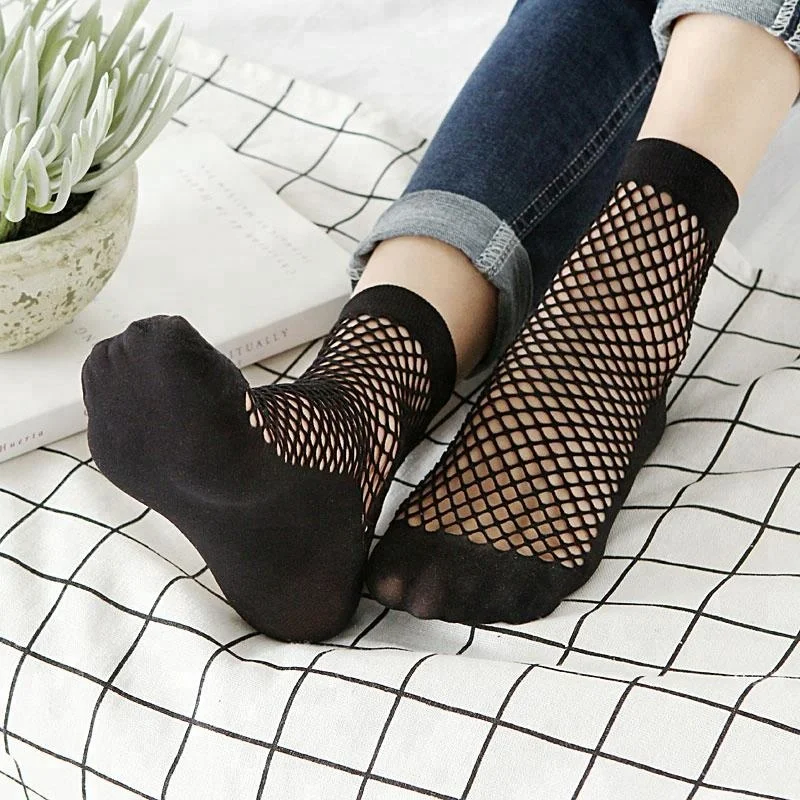 Fashion Fishnet Ankle Socks With Pearls, Wholesale Sexy Women Fishnet Nylon Socks