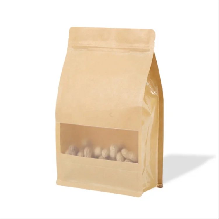 Wholesale Reusable Flat bottom Heat-Sealable Zipper Kraft Stand Up Pouches with Matte Window