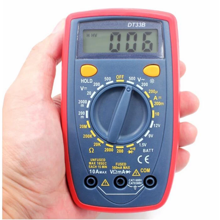Digital Multimeter Backlight Buzzer Protection AC DC Ammeter Voltmeter Ohm DT33B
