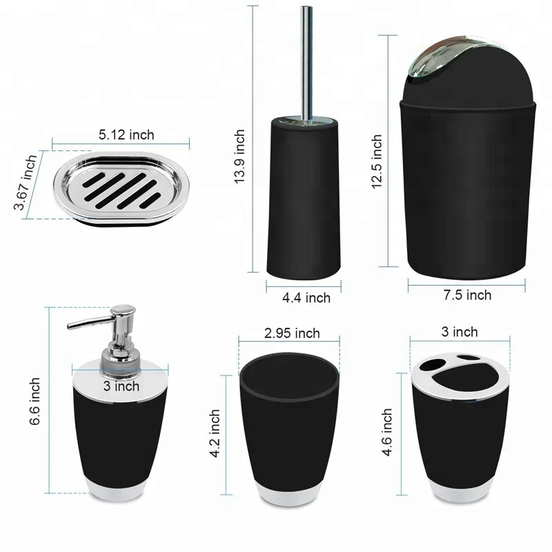 
Black Plastic Six-Piece-Set For Bathroom Decorative 