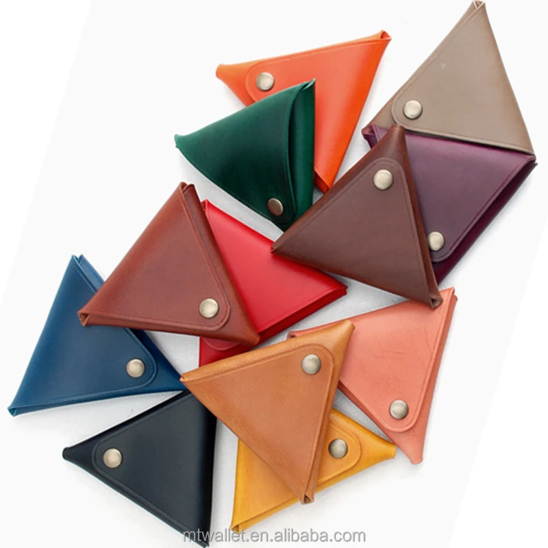 Superior Vegetable Tanned Leather Coin Bag Long Life Usage Triangle Change Purse