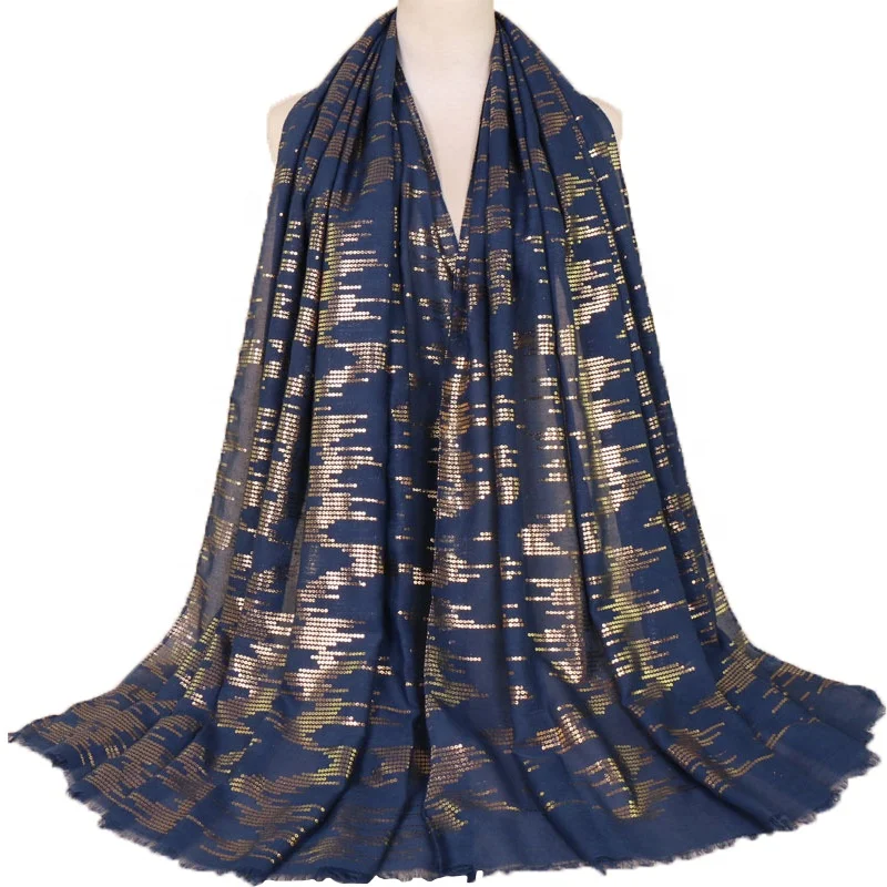 2020 New Monochrome Hot Gilding Sequin Cotton Women Muslim Pop Thin Scarf Ring Shawl Scarves