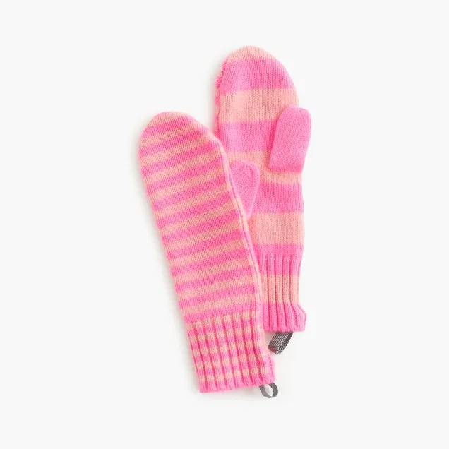 GIRLS 100% CASHMERE KNITTED GLOVE WITH UN-SYMMETRIC STRIPE
